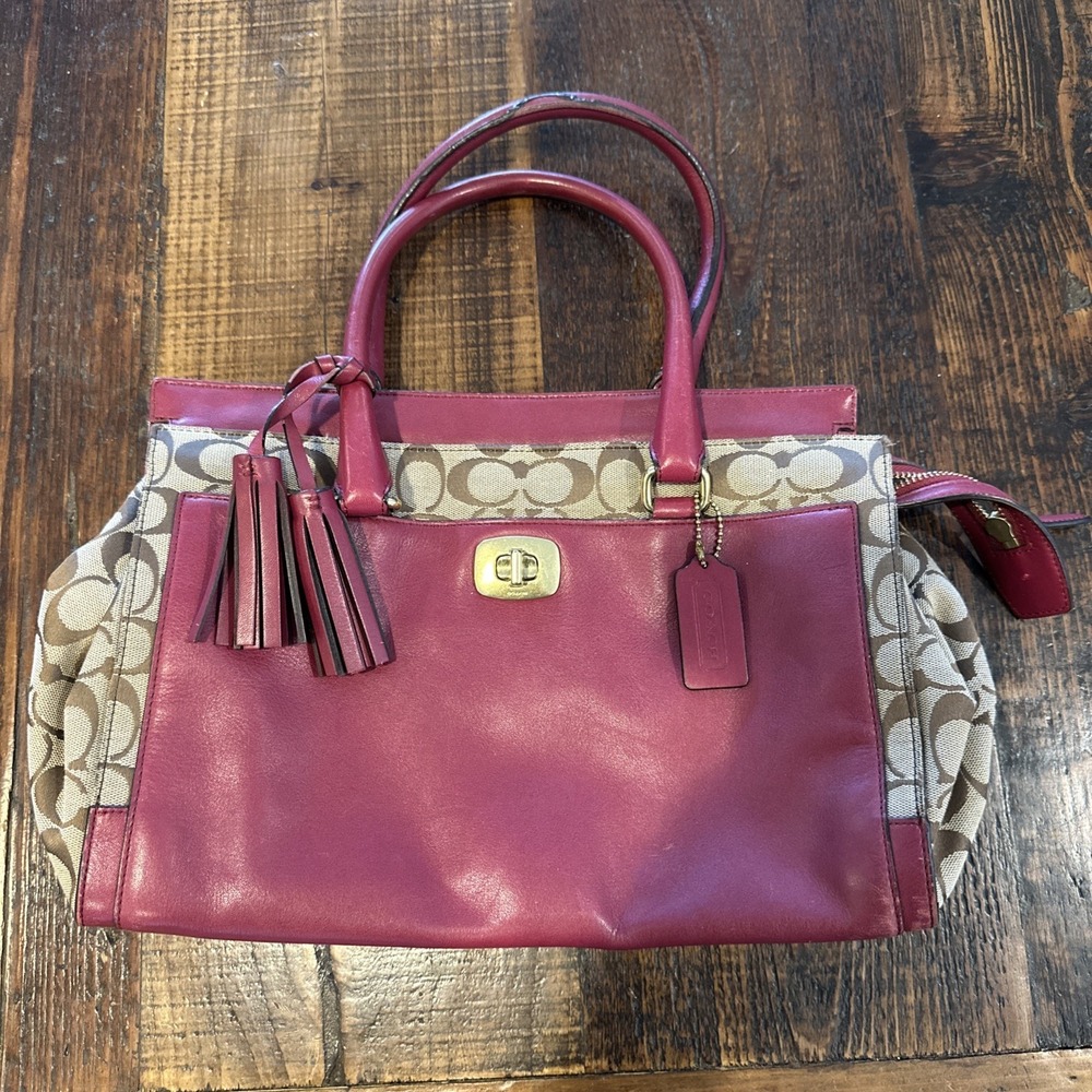 Coach Bag Legacy 25371 Signature C‎ Tassels Burgundy